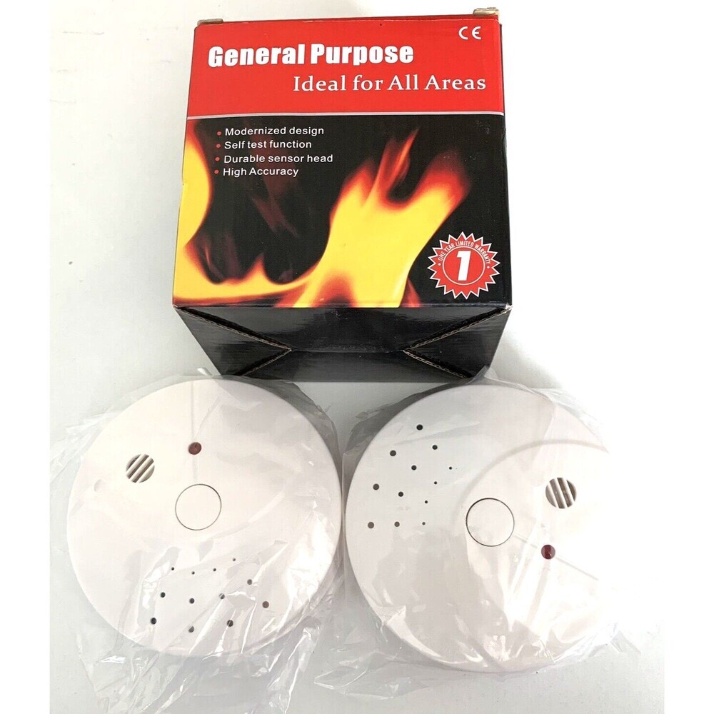 Vitowell 2 PK Smoke Alarm Detector Sensor Battery Operated Home Fire Safety NEW